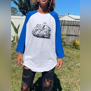 Blue and White mens large GRATEFUL DEAD shirt SHIP OF FOOLS hand printed
